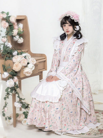 Ensemble jupe tablier japonaise Lolita à imprimé Maid