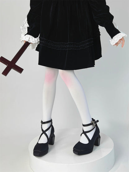 Toe Strap Goth High Elegant Square Teresa's Silk Prayer Heels