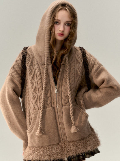 Sweat à capuche zippé en fourrure torsadée