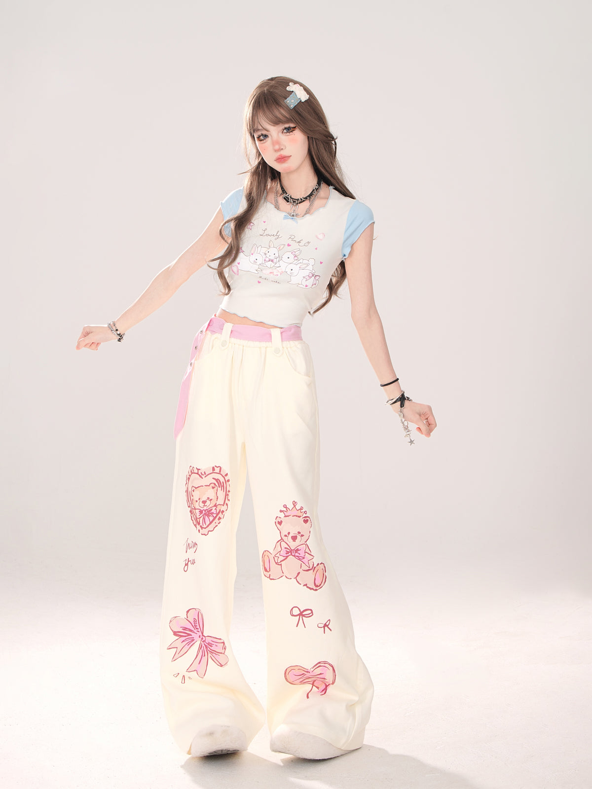 Art Loose Bear Pop Wide Illustration Pants