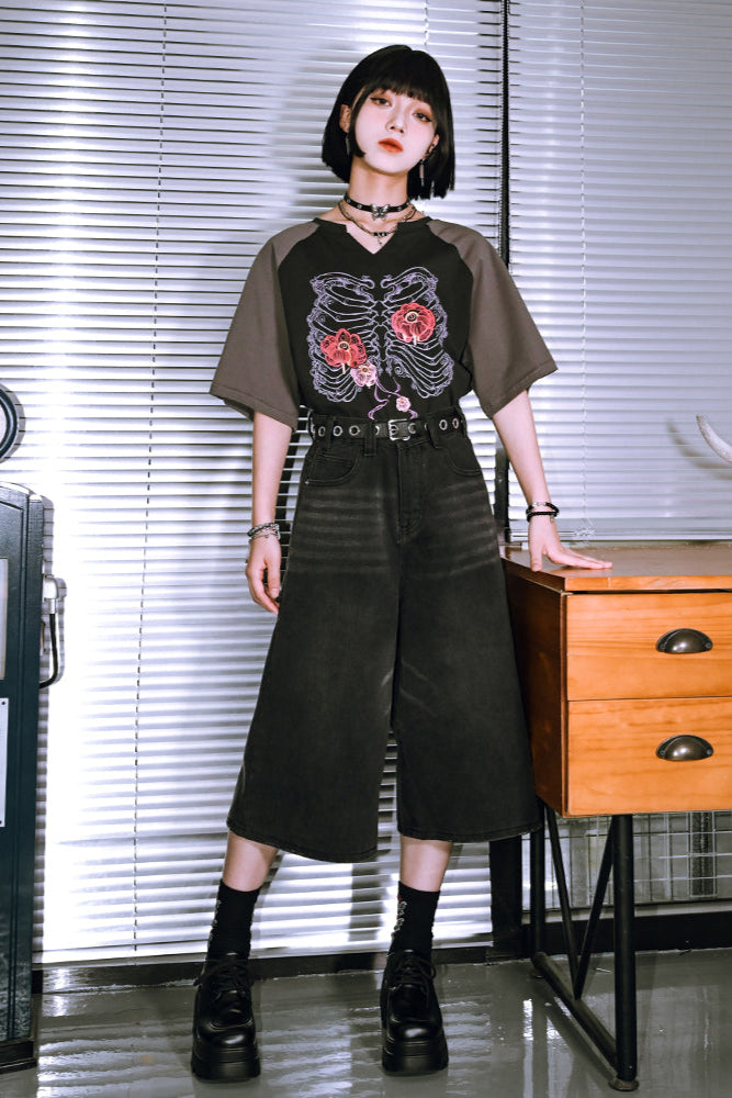 pants half ash Black denim