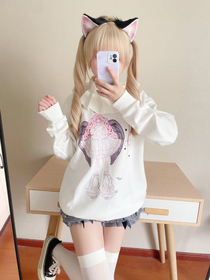 Neighborhood Animation Sweatshirt Illustration Girl Angel Ruffle