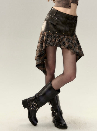 Asymmetrical Leather Retro Skirt