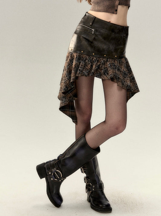 Asymmetrical Leather Retro Skirt