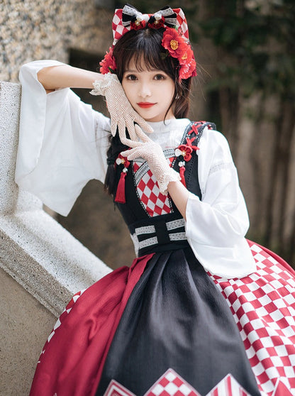 trumpet fur blouse cape + China accessories tassel scarf jumper skirt