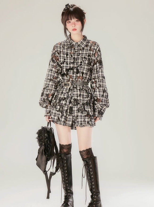 Retro Check Shirt Ripped