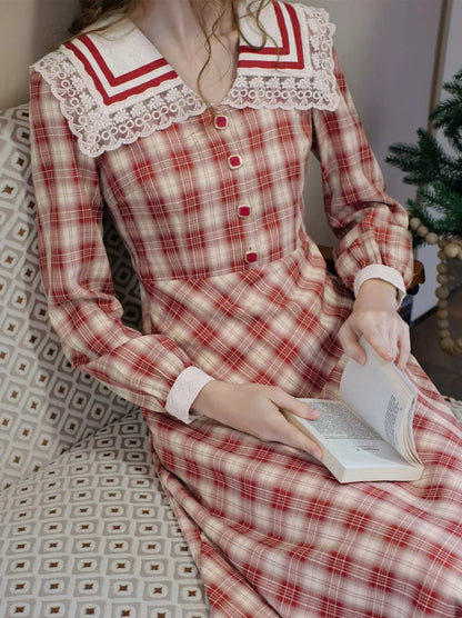 Robe de marin rétro à col à carreaux