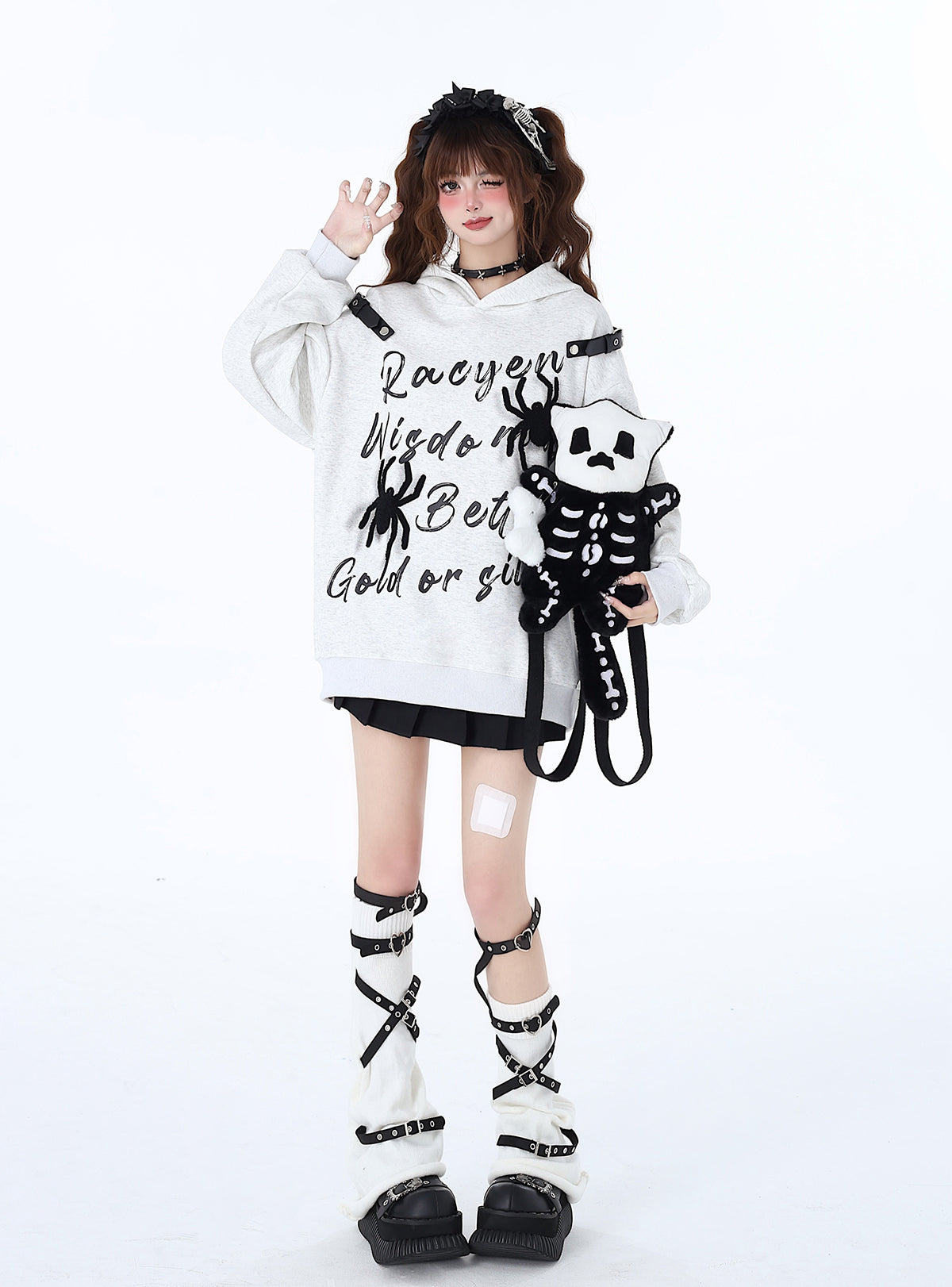 Print Street Hoodie Leather Buckle Hooded American Graffiti Spider