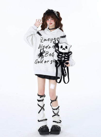 Print Street Hoodie Leather Buckle Hooded American Graffiti Spider