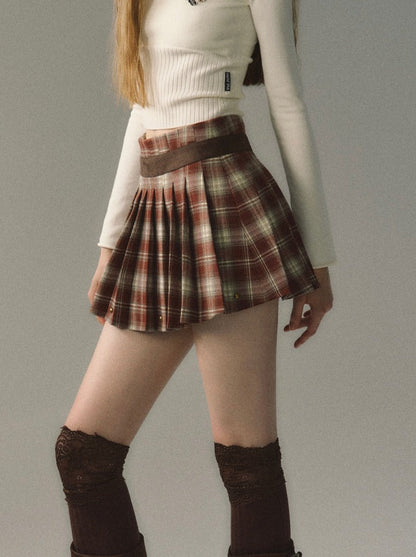Dark Check Mode College Pleated Skirt