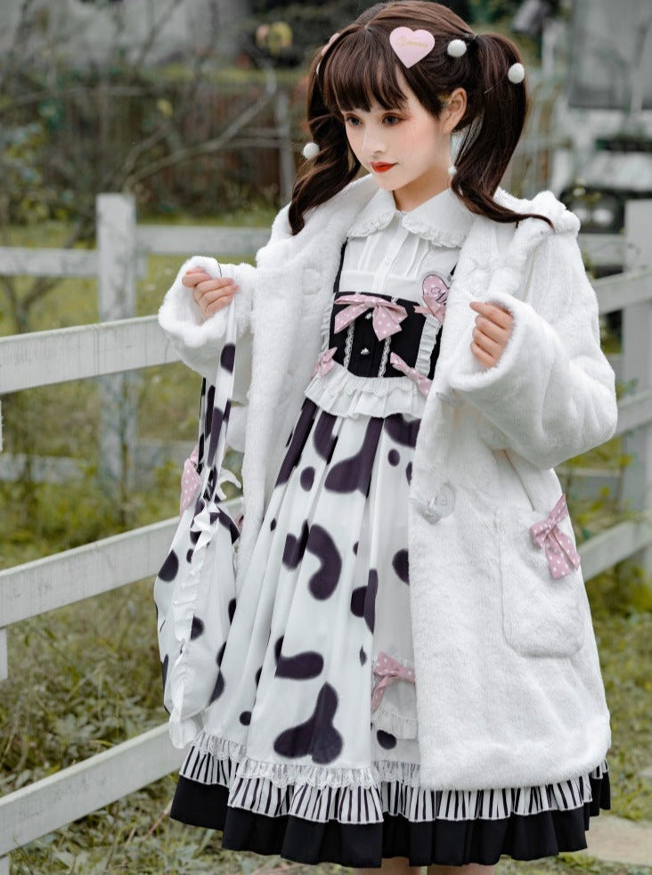 Suspender Cow Blouse Skirt Fur + Coat