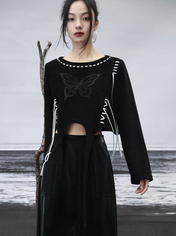 Sweatshirt Design Short Butterfly Strappy Black