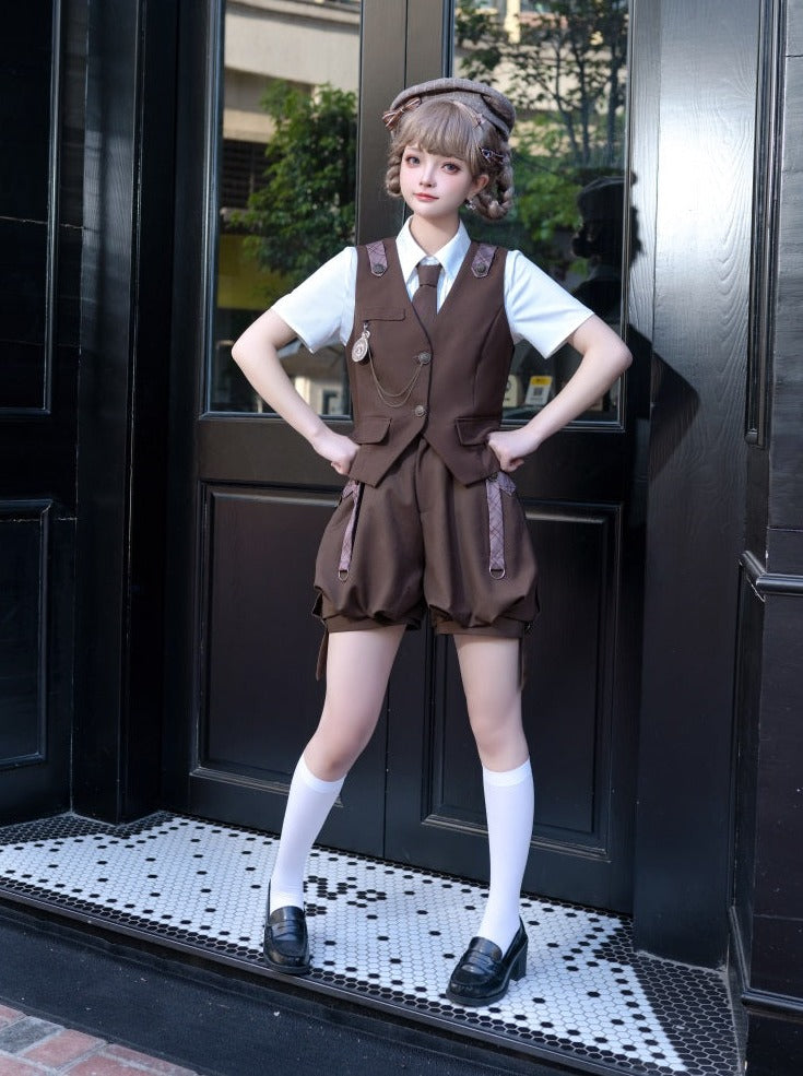 Chemise Gilet Pantalon + Garçon Ballon Marron Rétro
