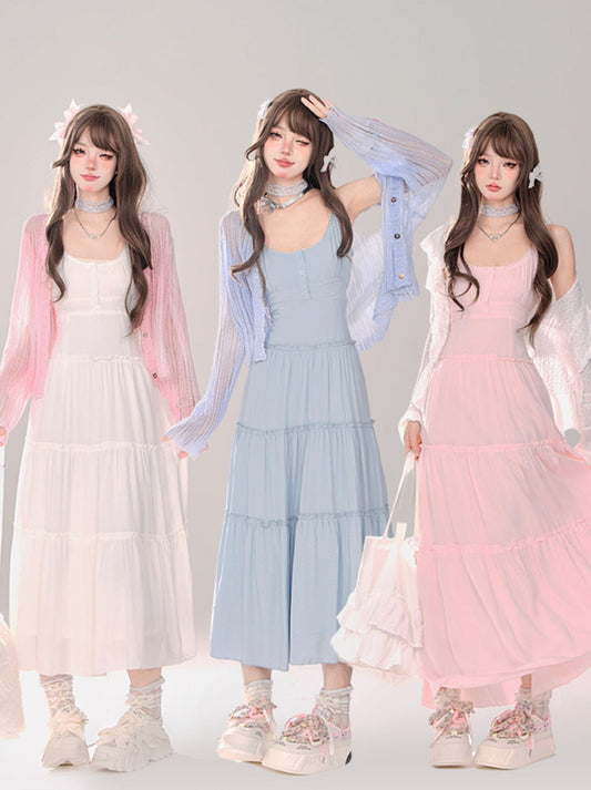 Moonlight + Cardigan Suspender Knit Summer Dress Sheer