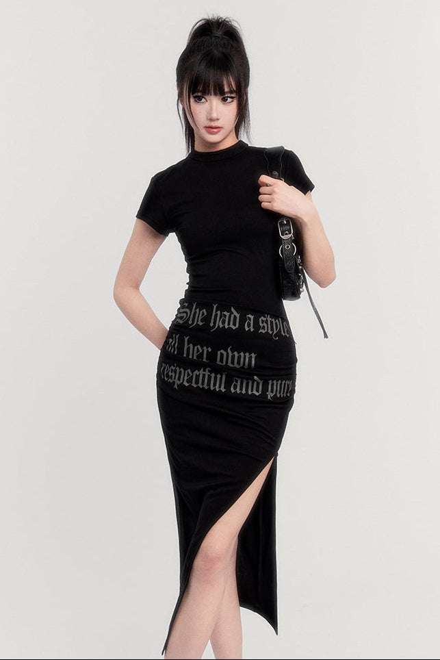 Neck Letter Logo Dress Half Tight