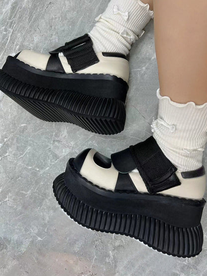 Platform Casual Shoes Leather Velcro