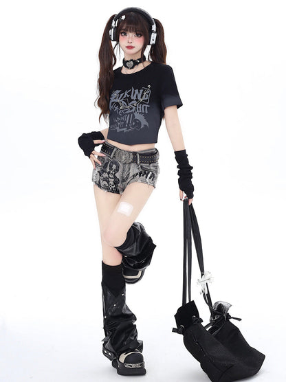 Kurzes, schmales T-Shirt mit Farbverlauf Dark Subculture