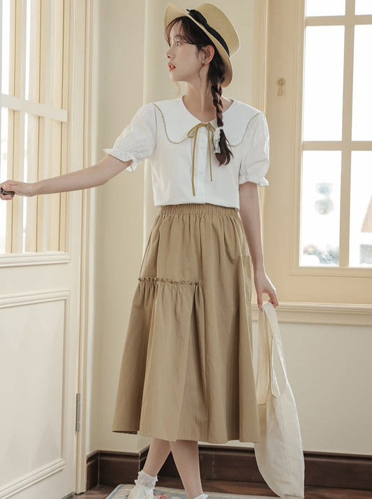 Puff Sleeve Skirt Flared Summer Shirt + Retro Medium