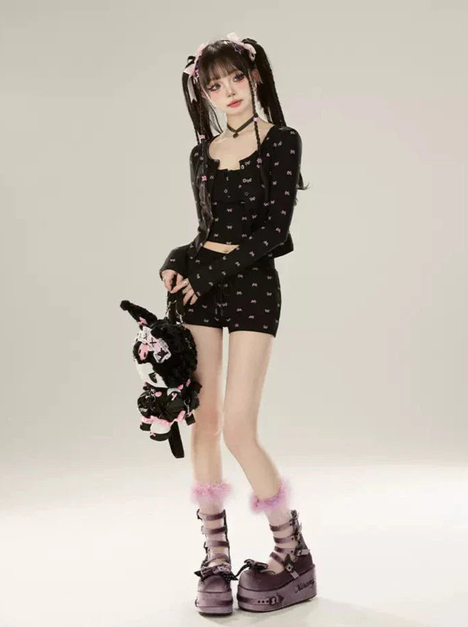 Dress Lazy Chic Pants Cardigan + Black Bootcut Suspender