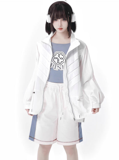 Veste d'été squelette de couleur de costume bleu blanc crème solaire d'invasion fraîche