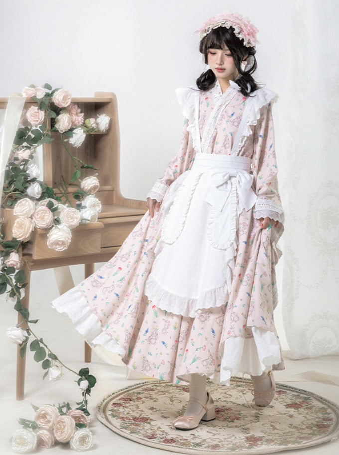 Ensemble jupe tablier japonaise Lolita à imprimé Maid