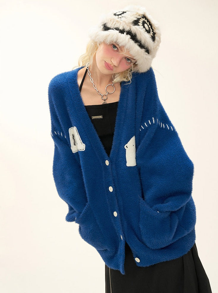 Polar V-Neck Bear Logo Cardigan