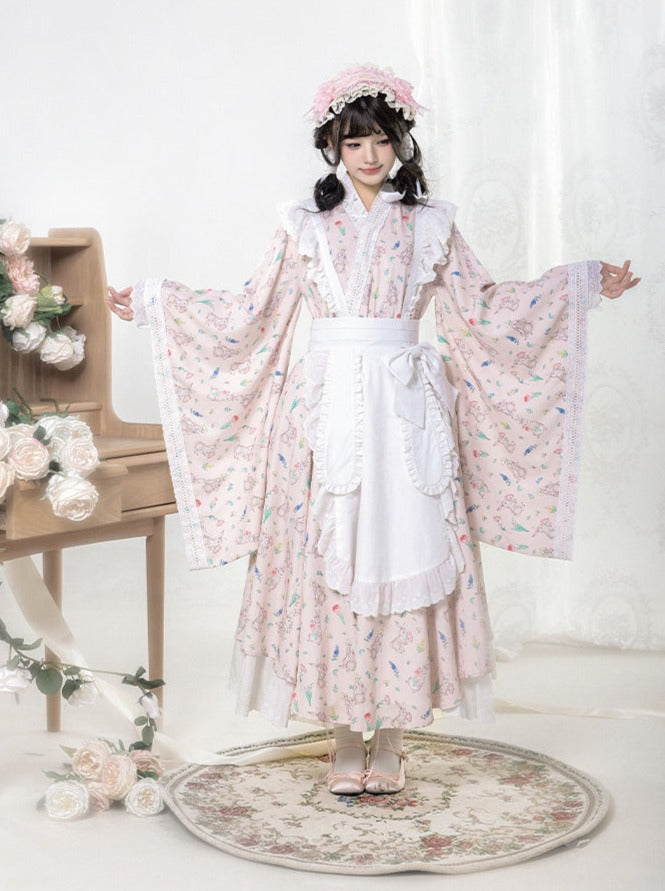 Ensemble jupe tablier japonaise Lolita à imprimé Maid