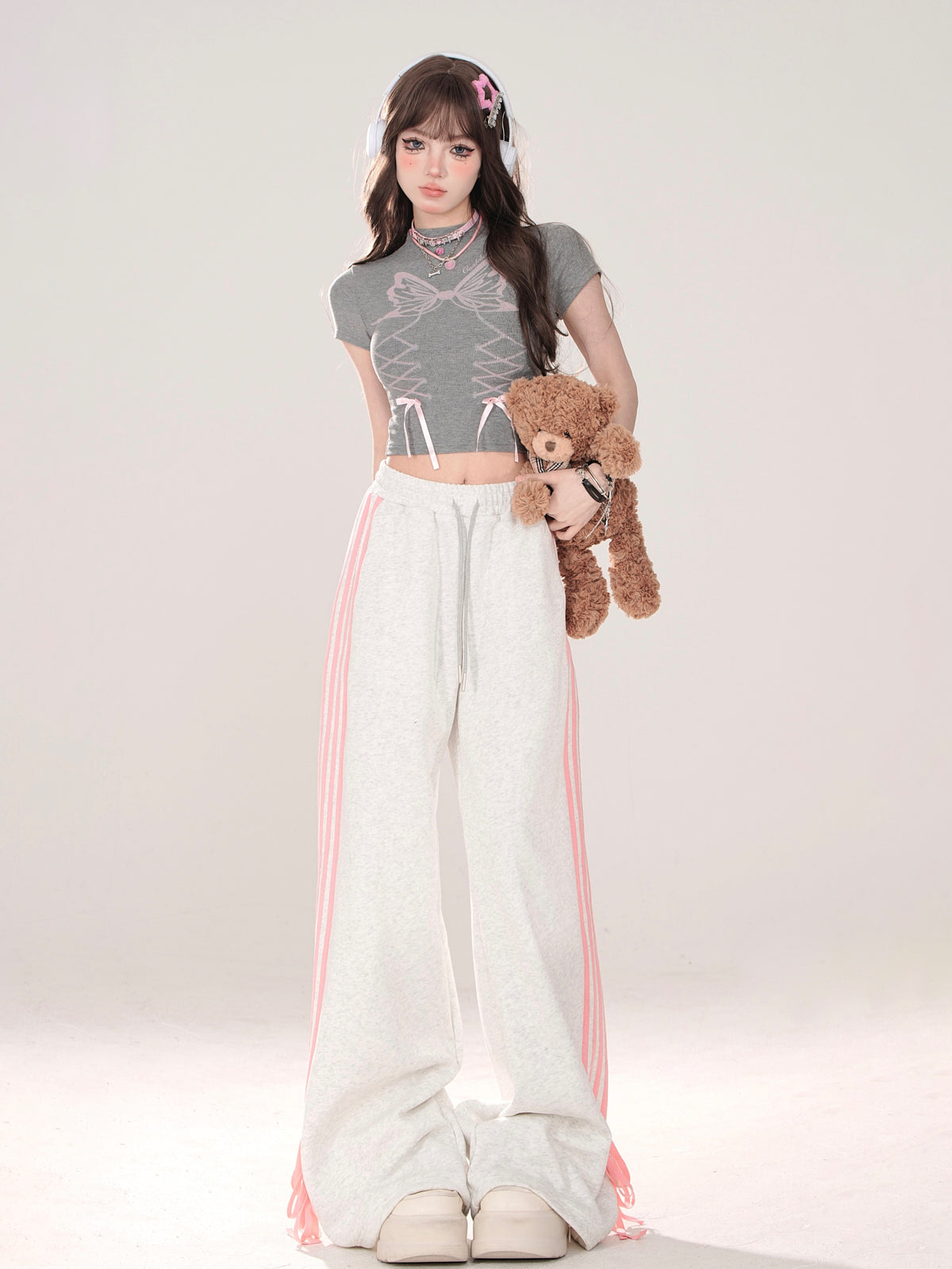Ribbon Design Pants Street Drawstring American Casual
