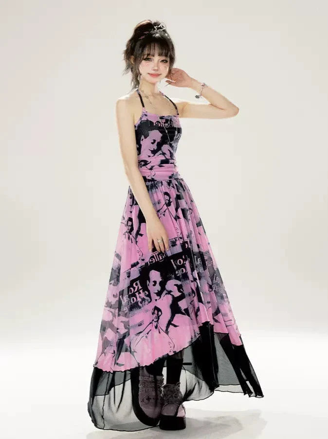 Camisole Pictorial Tulle Long Neckholder + Neck Sweet Rock