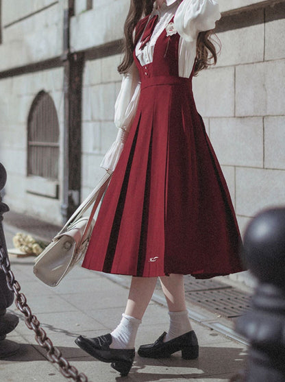 Shirt Retro Chiffon Badge + College Lace Tie + Elegant + Red Red Emblem Sundress