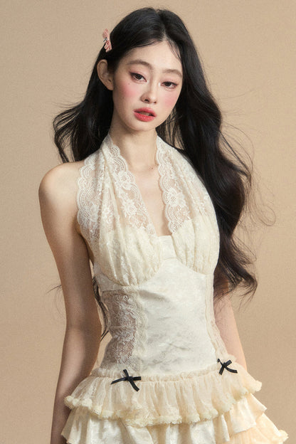 Sweet Neck Dress Halter Lace