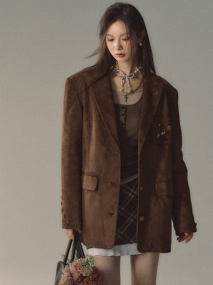 Costume en velours et veste en imitation daim