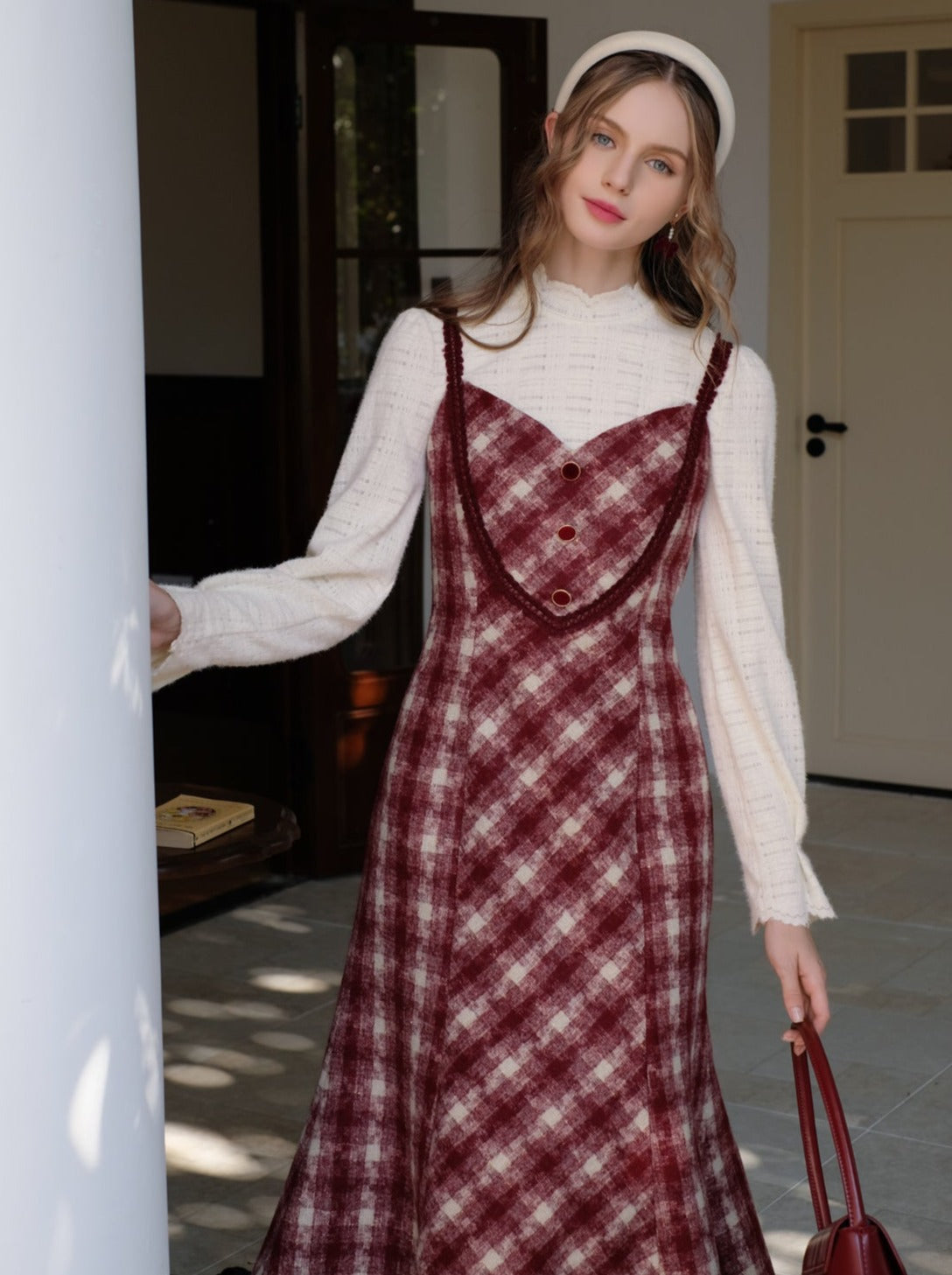 Retro White Blouse Camisole Dress + Romantic Check Pure