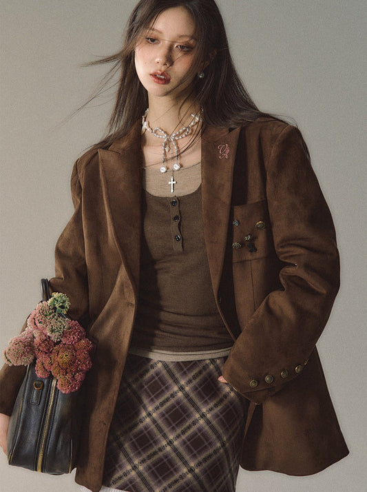 Costume en velours et veste en imitation daim