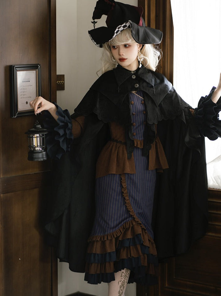 Setup Steampunk Lolita Print Fischschwanz Stickerei