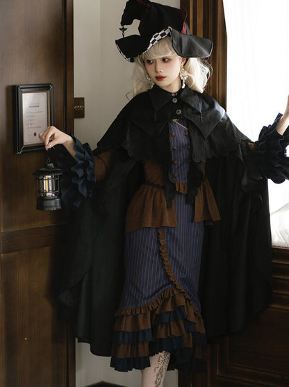 Setup Steampunk Lolita Print Fischschwanz Stickerei
