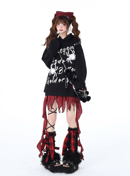 Print Street Hoodie Leather Buckle Hooded American Graffiti Spider
