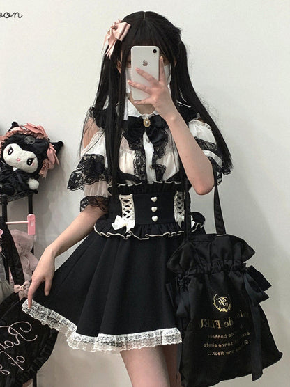 Frill Shoulder Strap Love Back Lace Skirt