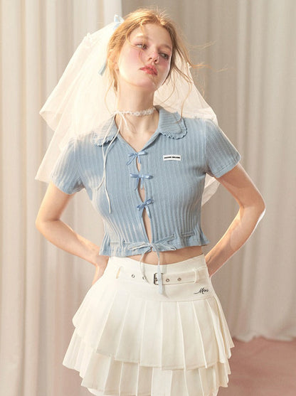 Hot Girl Satin Bow Sweet Short Top