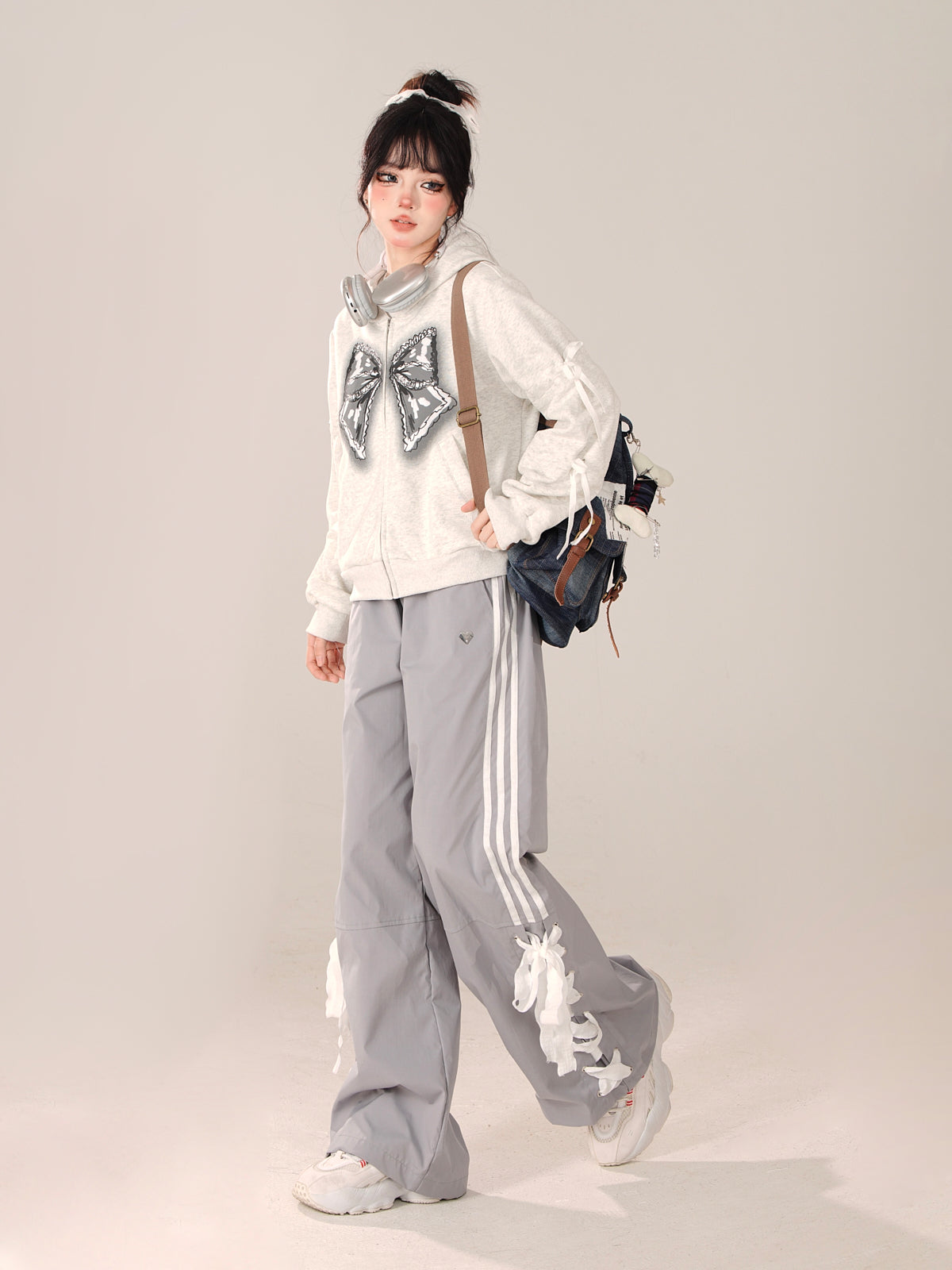Loose Casual Pants Wide Ribbon Side