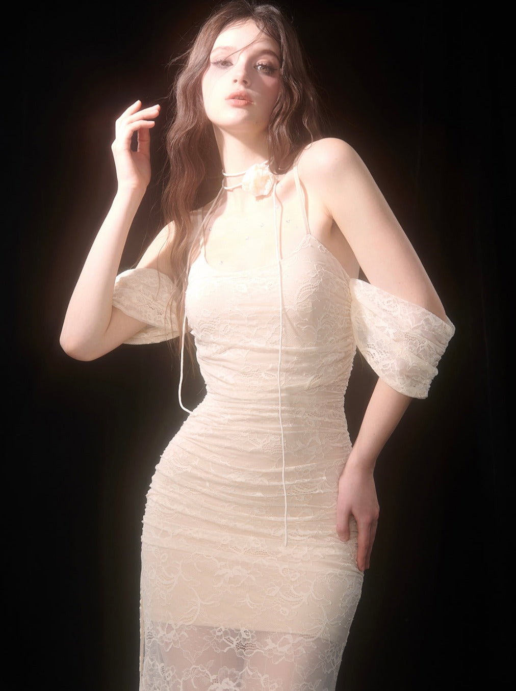 Lace Sheer Dress Apricot Long