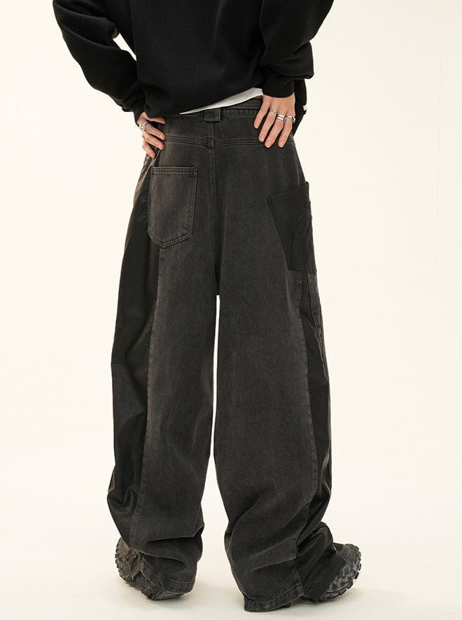 Denim Leather Patchwork Pants