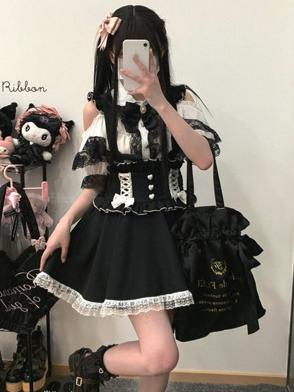 Frill Shoulder Strap Love Back Lace Skirt