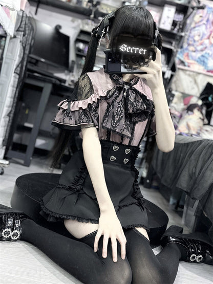 Shirt Sheer Ribbon Shoulder Lace