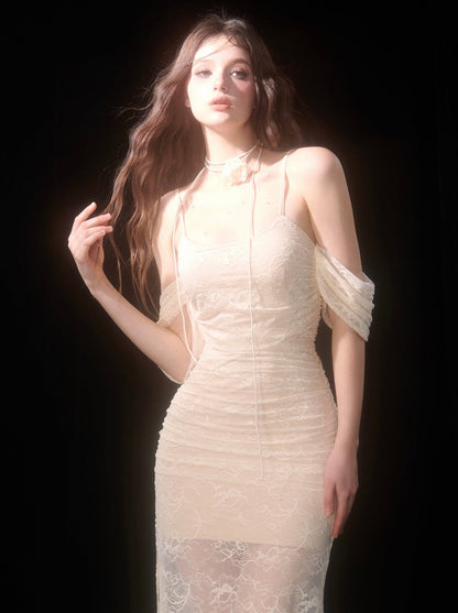 Lace Sheer Dress Apricot Long