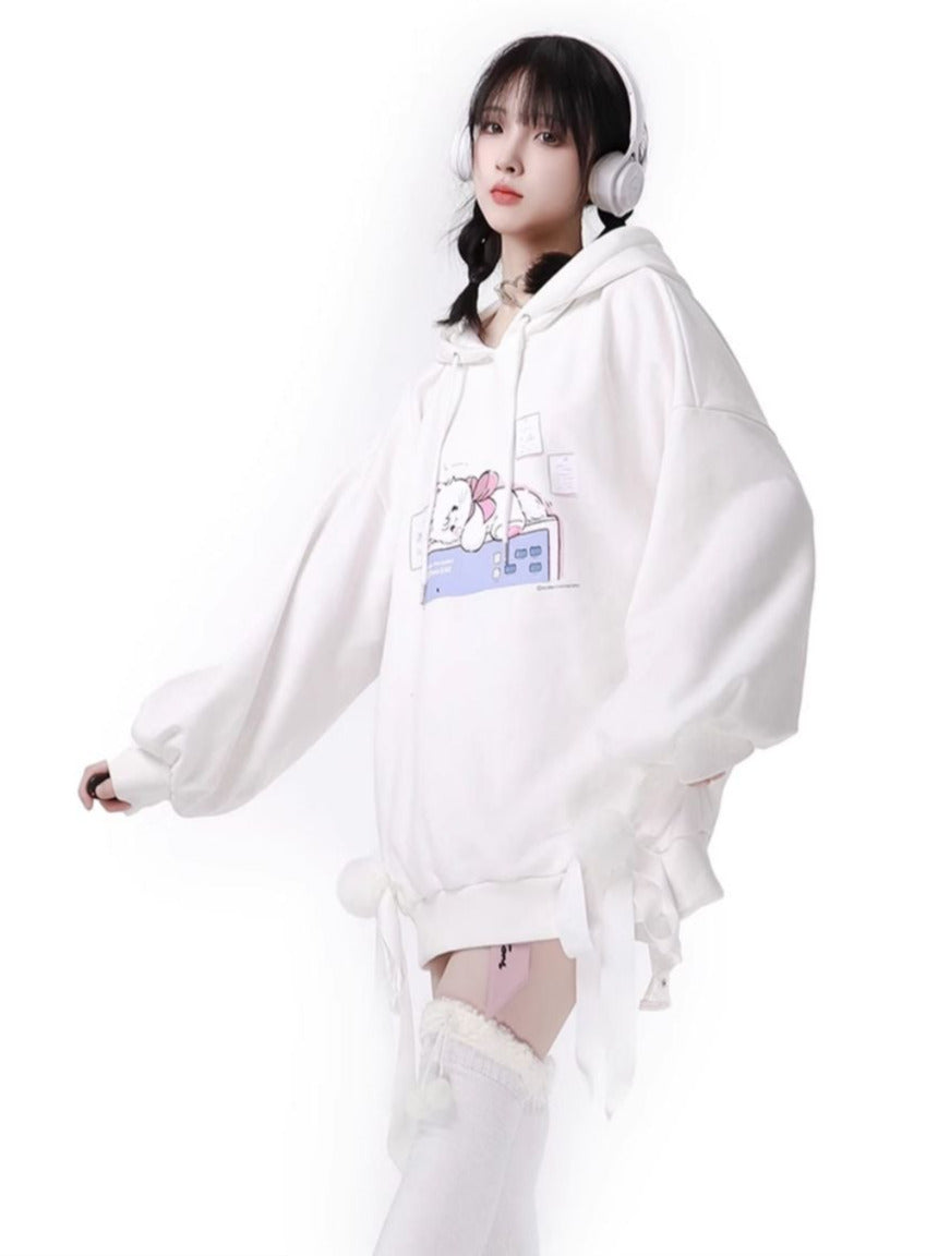 プラスベルベッドピンクホワイトボールリボンパーカー