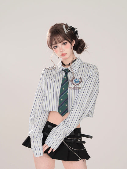 Ensemble cravate style polo court + chemise haute à rayures pour l'école