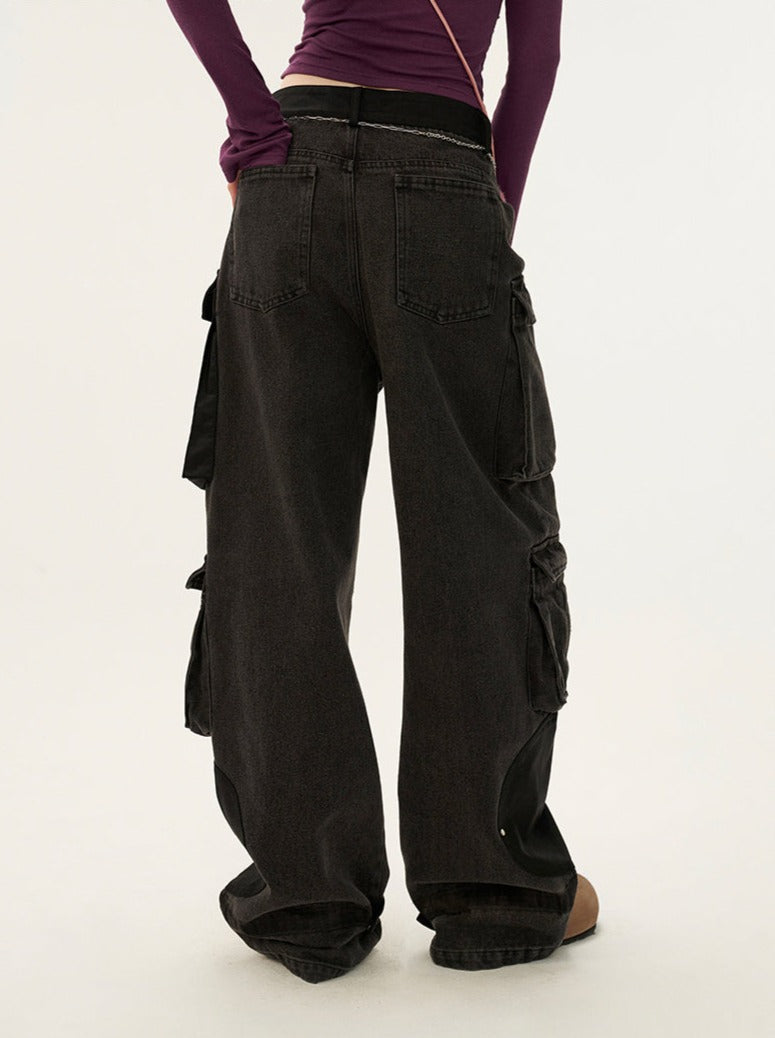 Pantalon cargo ample foncé à la mode