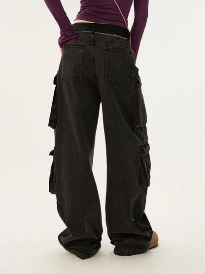Pantalon cargo ample foncé à la mode