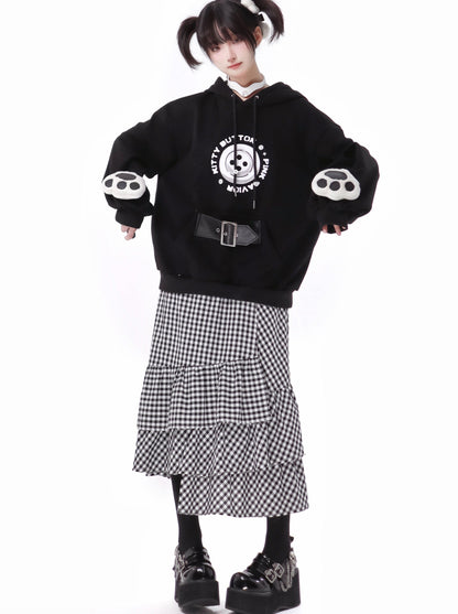 Plash Black Food Sweat Chest Long Singing Long Skirt Suit